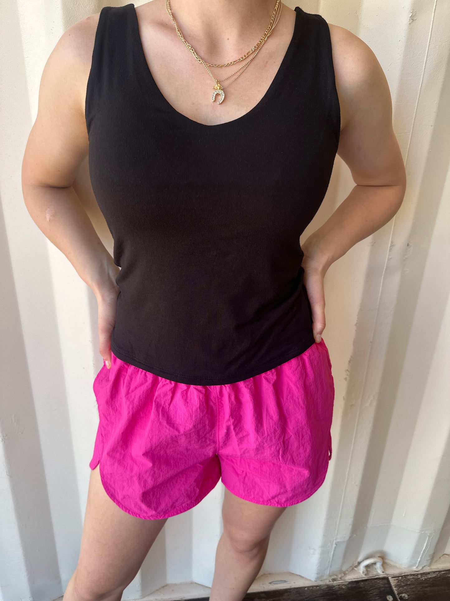 Windbreaker Smocked Waistband Running Shorts: HOT PINK