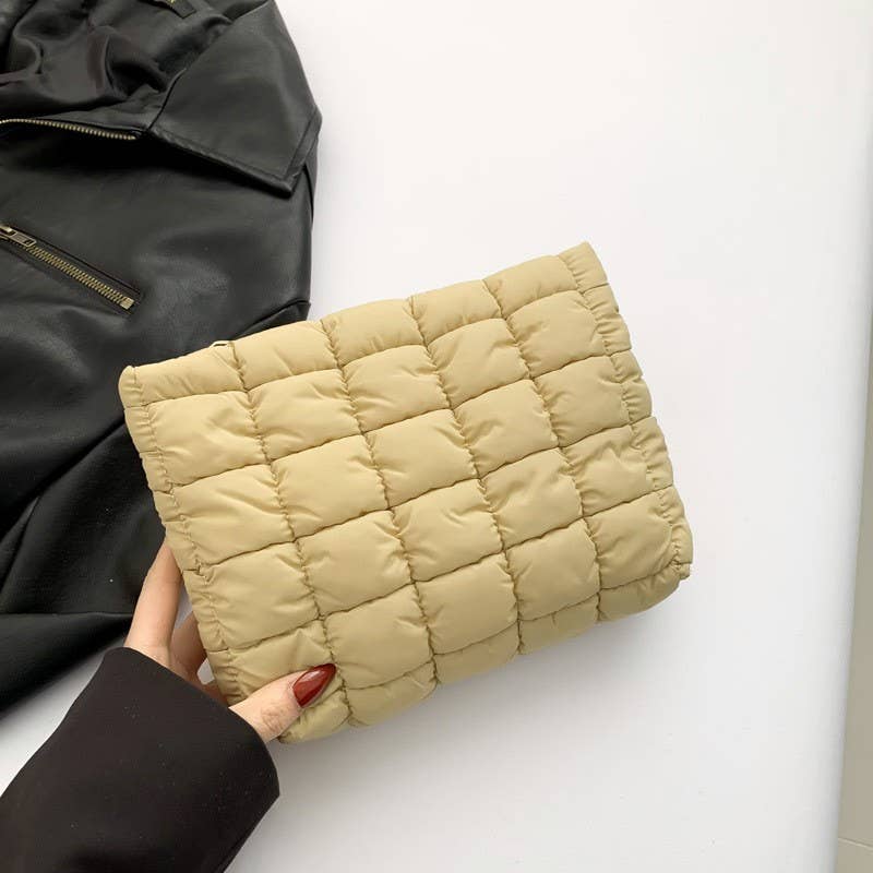 QUILTED PUFFY COSMETIC MAKEUP POUCH CLUTCH BAG |Fuchsia