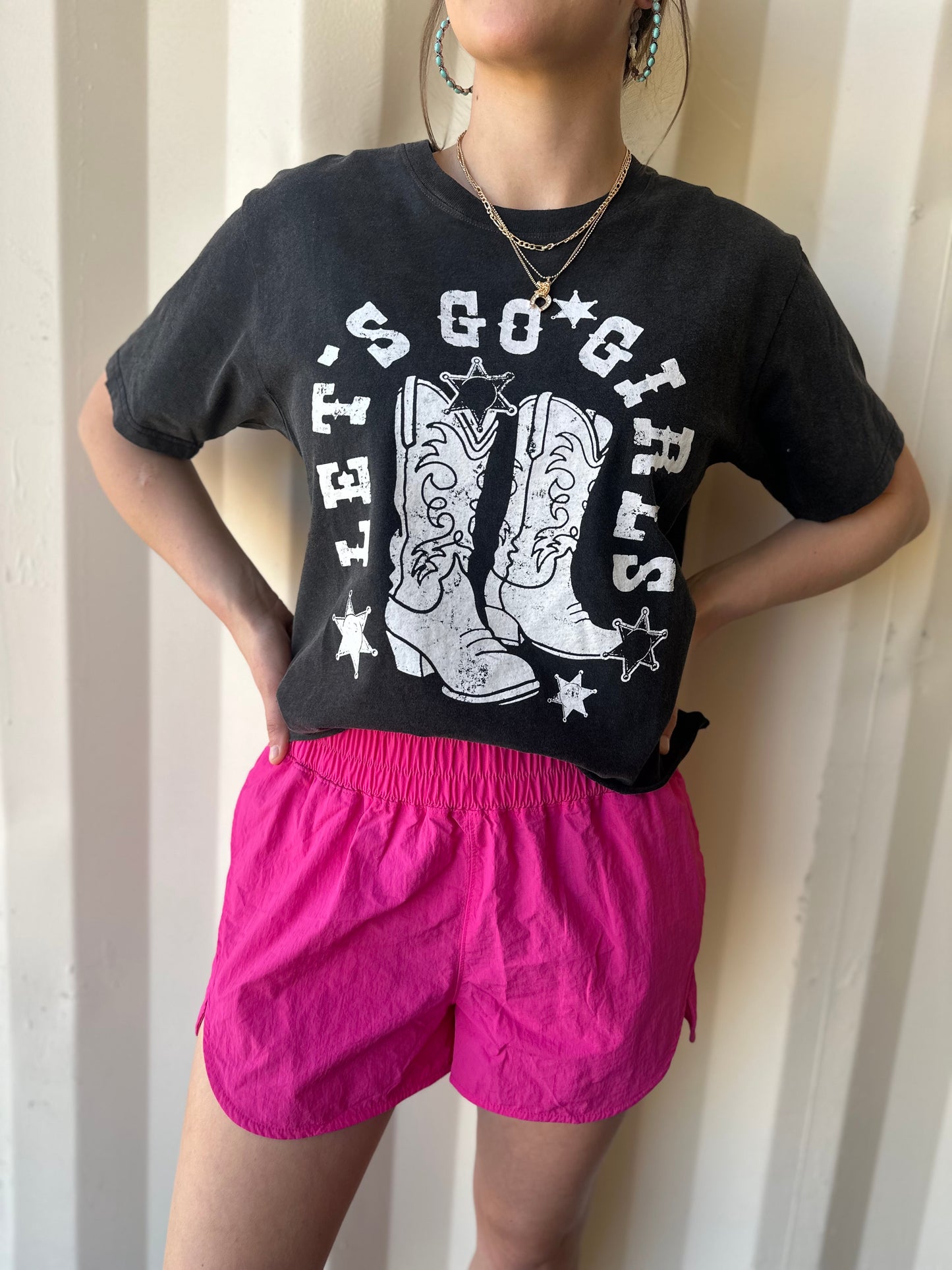 Let's Go Girls Graphic S/S Washed Faux Crop Tee: Black