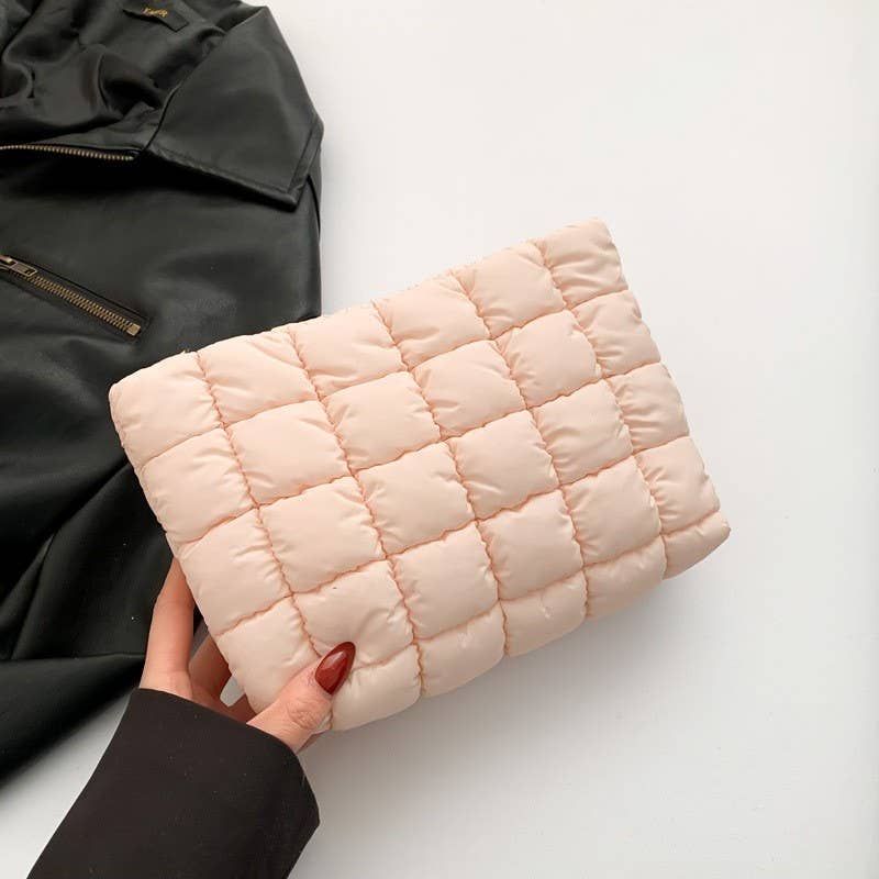 QUILTED PUFFY COSMETIC MAKEUP POUCH CLUTCH BAG |Fuchsia