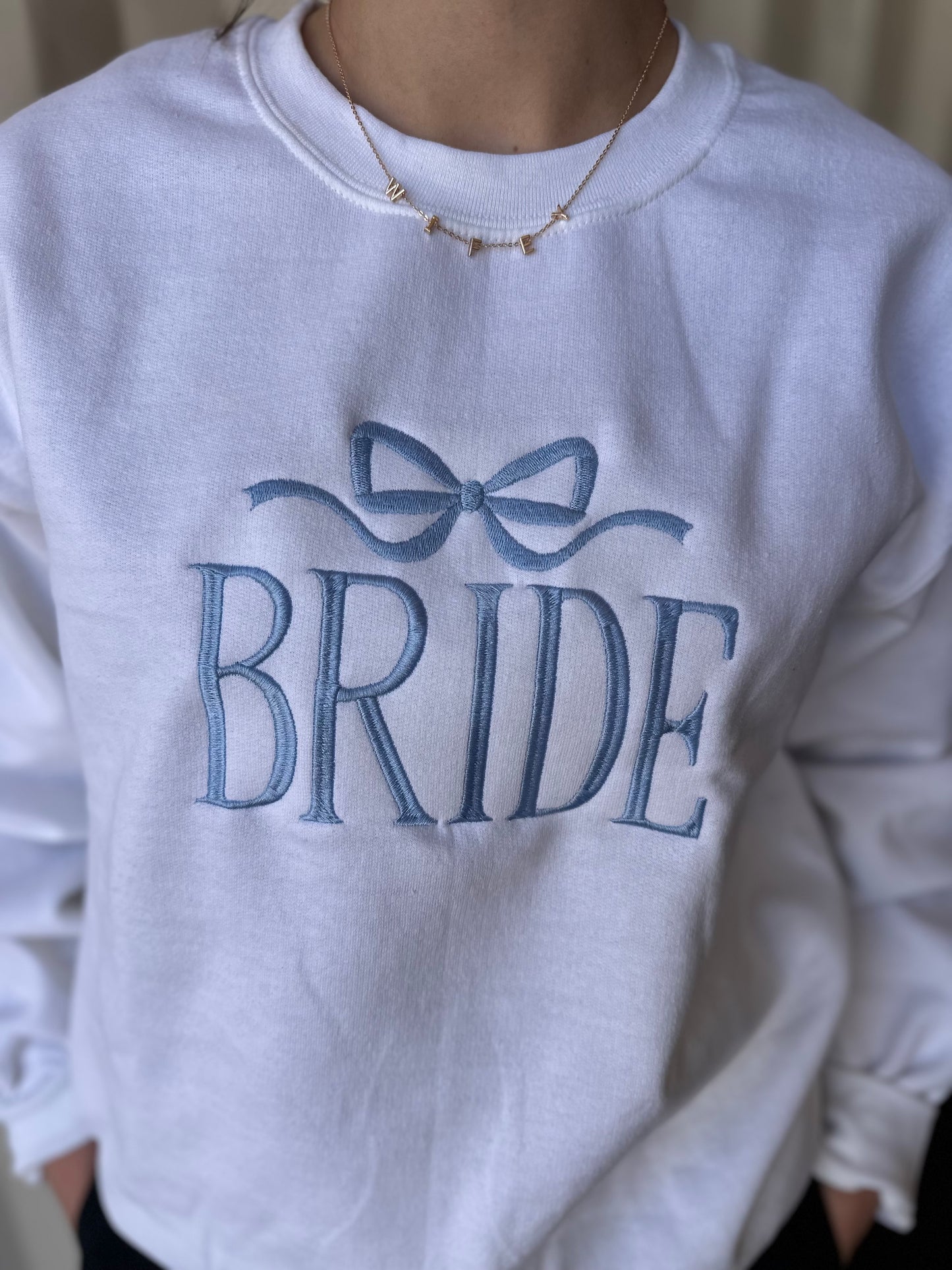 Bride Coquette Bow Embroidered Sweatshirt: White /