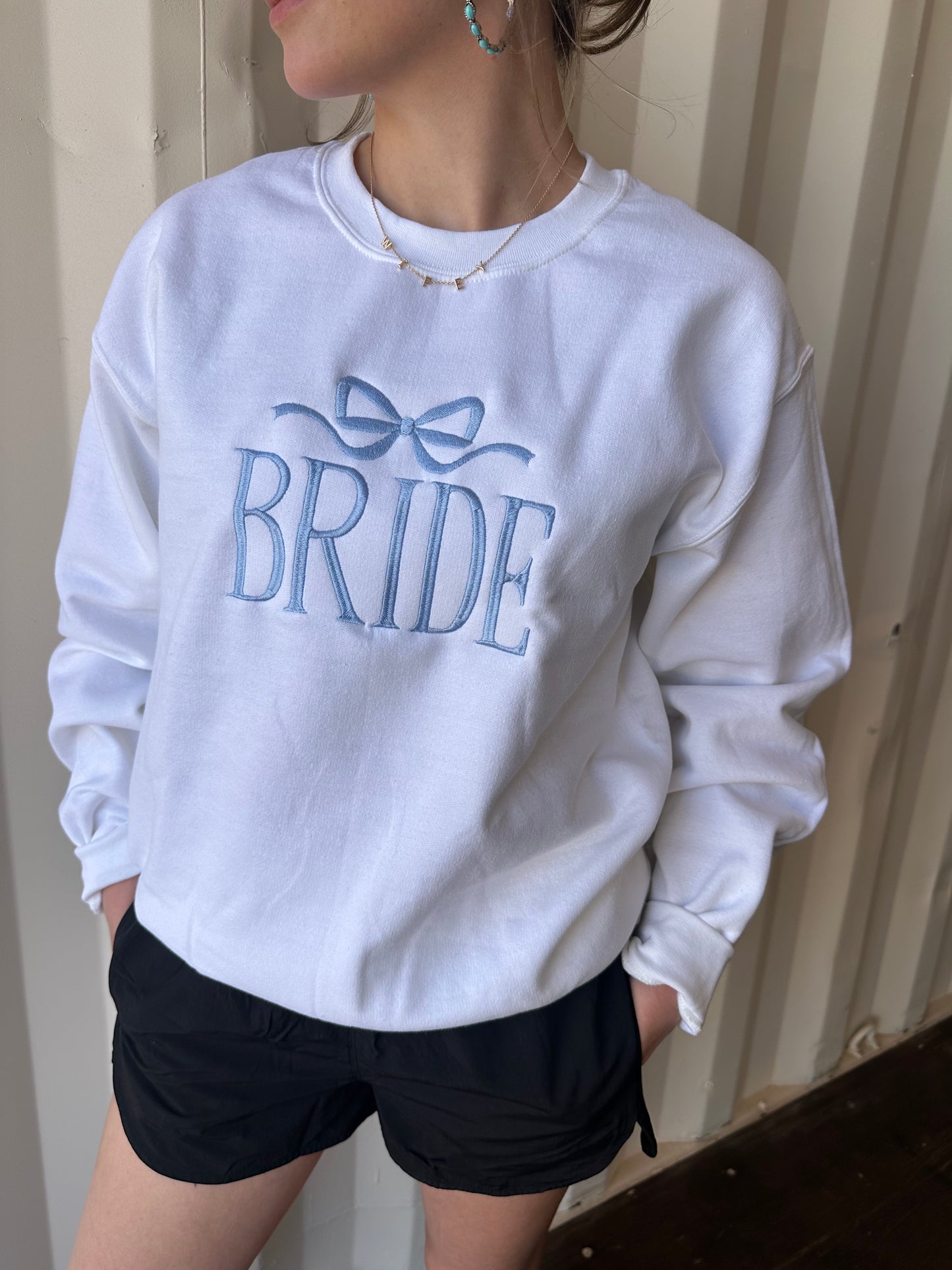 Bride Coquette Bow Embroidered Sweatshirt: White /