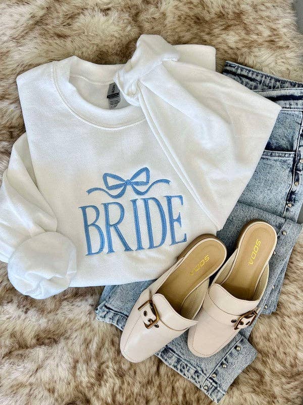 Bride Coquette Bow Embroidered Sweatshirt: White /