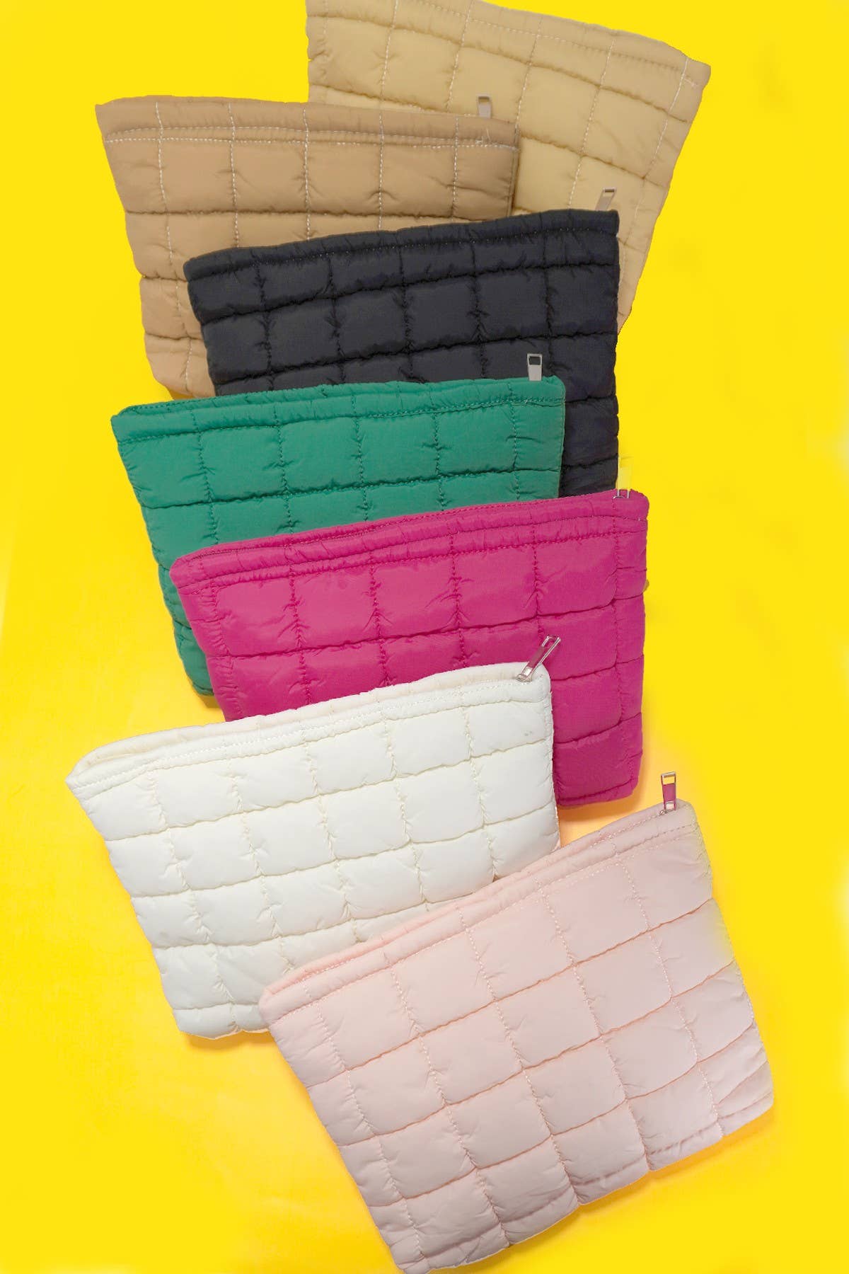 QUILTED PUFFY COSMETIC MAKEUP POUCH CLUTCH BAG |Fuchsia